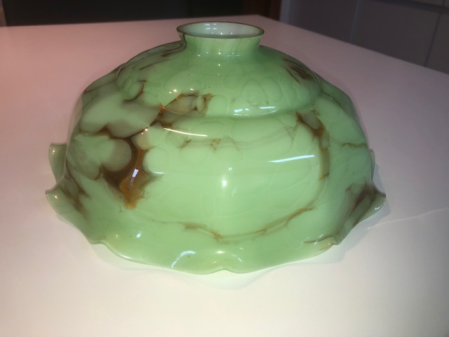 Groene gemarmerde opaline lampekap, art deco