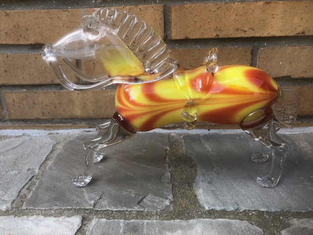 Oud Murano glas oranje / geel paard (1)