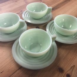 4 koppen mint groene opaline Art Deco