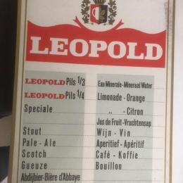 Oude Leopold bier prijslijst, café, karton